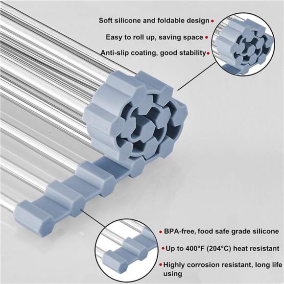 Sink Dish Drying Rack, Gray Kitchen Stainless Steel & Foldable Dish Drainer - Picture 5 of 6